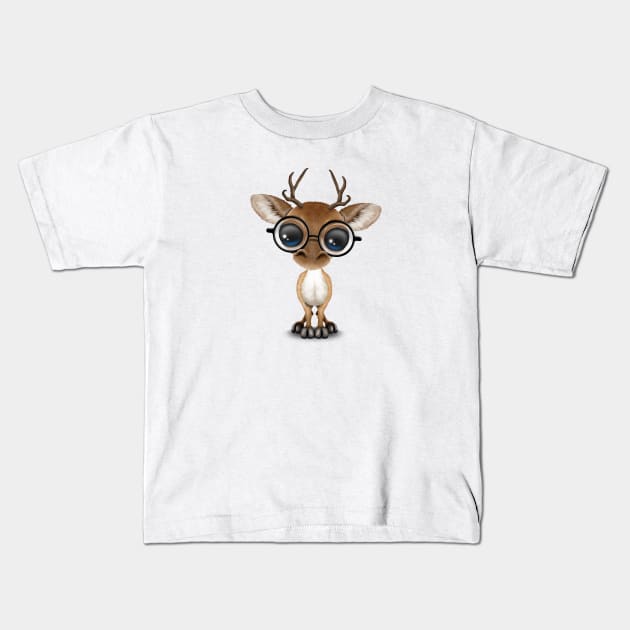 Cute Curious Nerdy Baby Deer Wearing Glasses Kids T-Shirt by jeffbartels